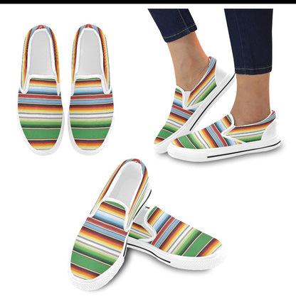 Serape Print Design LKS302 White Slip Ons Canvas Women's Shoes