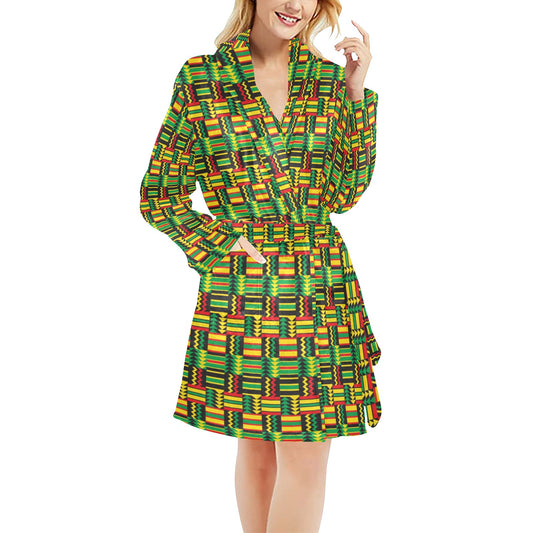 African Zip Zag Print Pattern Women's Fleece Robe
