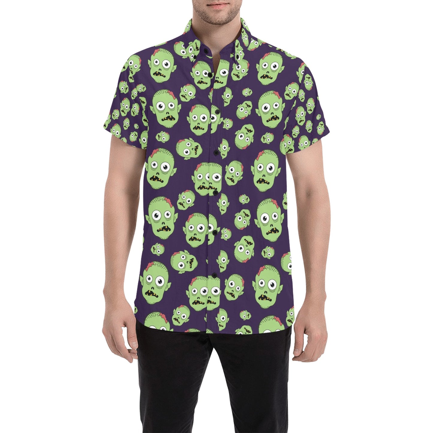 Zombie Print Design LKS303 Men Short Sleeve Button Up Shirt