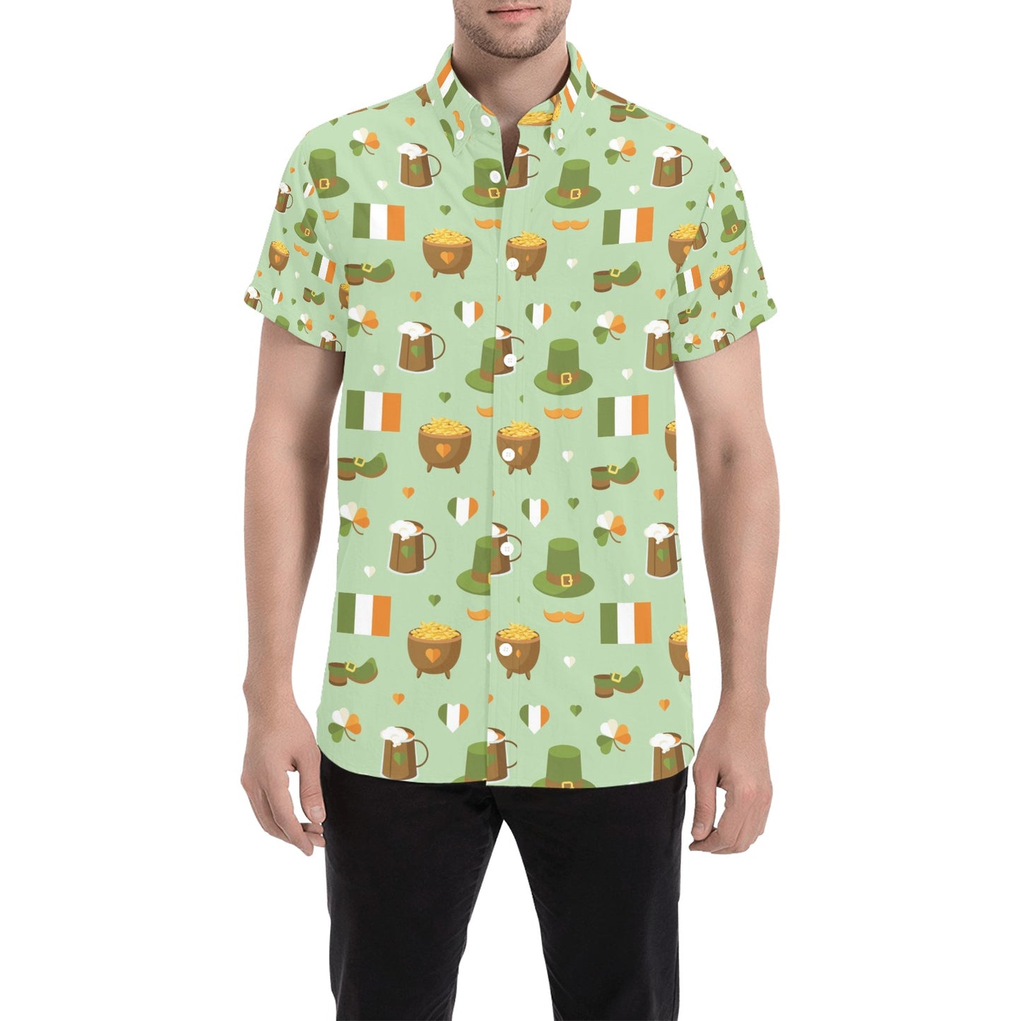 St Patricks Day Print Design LKS302 Men Short Sleeve Button Up Shirt