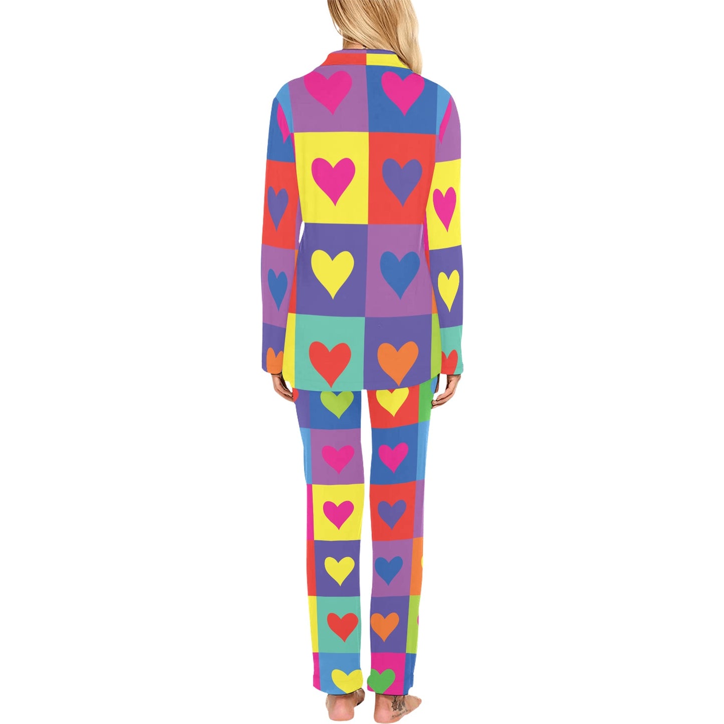 Pop Art Heart Pattern Print Design A01 Women's Long Pajama Set