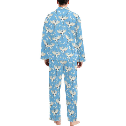 Crane Pattern Print Design 03 Men's Long Pajama Set