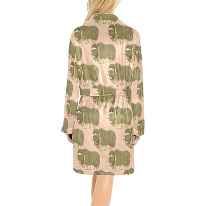 Yak Pattern Print Design 01 Women's Fleece Robe