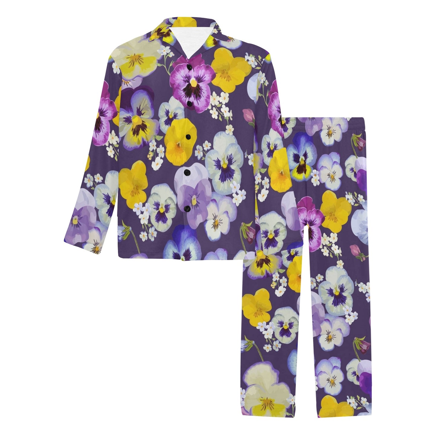 Pansy Pattern Print Design PS02 Men's Long Pajama Set