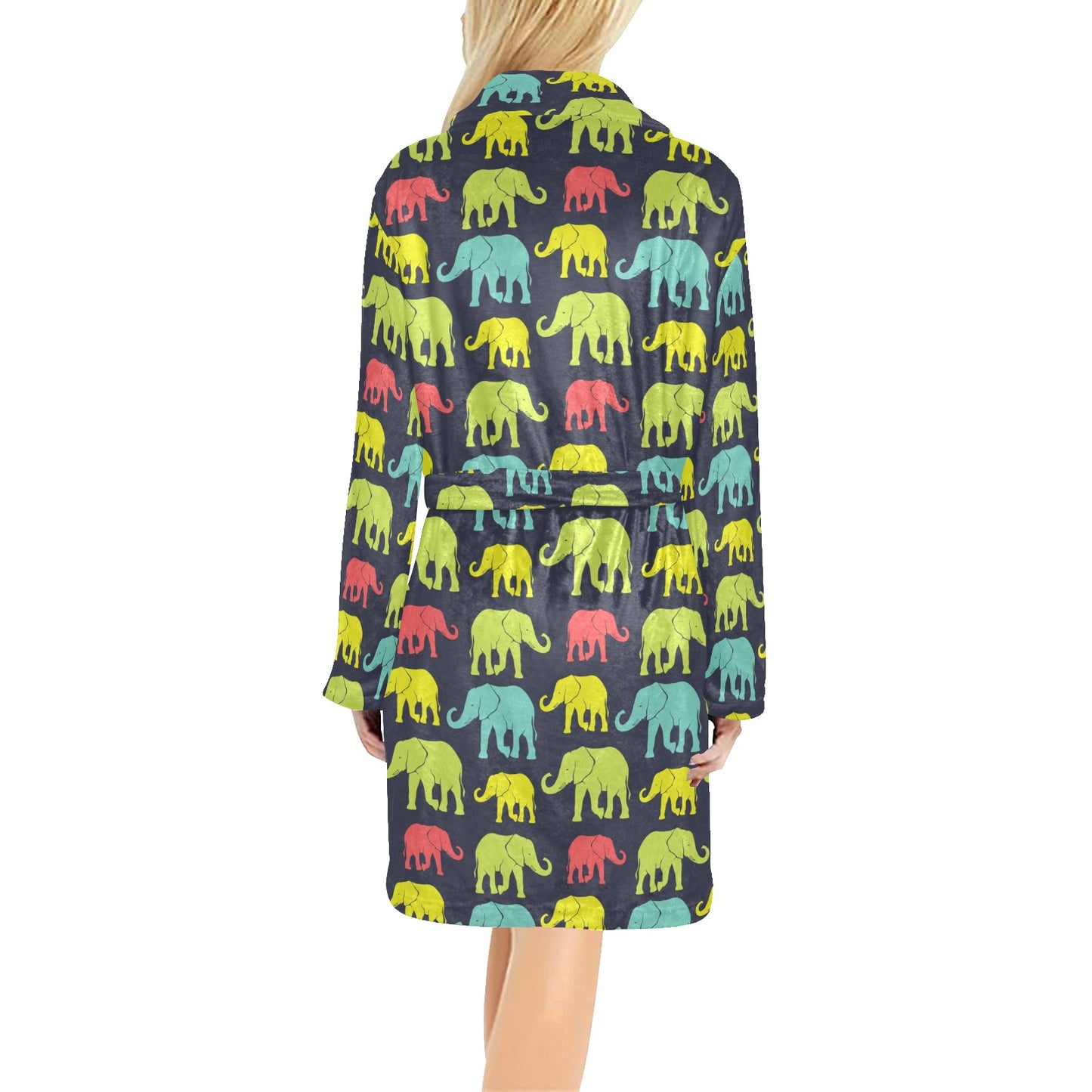 Elephant Neon Color Print Pattern Women's Fleece Robe
