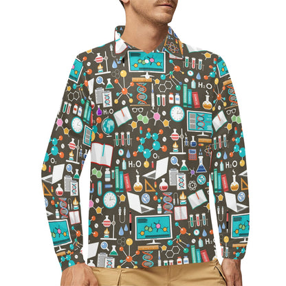 Science Print Design LKS303 Long Sleeve Polo Shirt For Men's