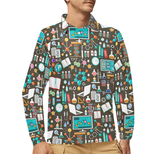 Science Print Design LKS303 Long Sleeve Polo Shirt For Men's