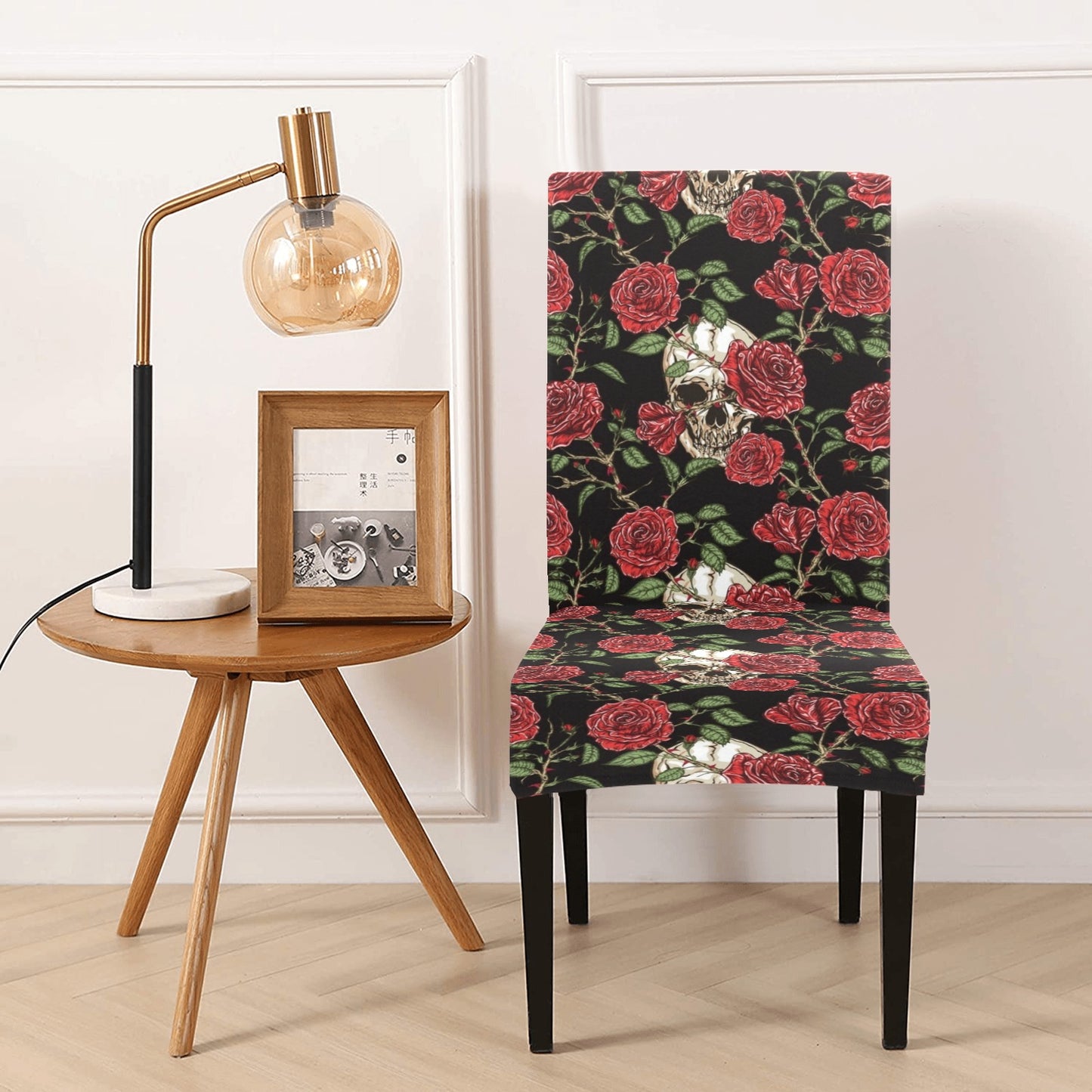 Skull And Roses Print Design LKS303 Dining Chair Slipcover