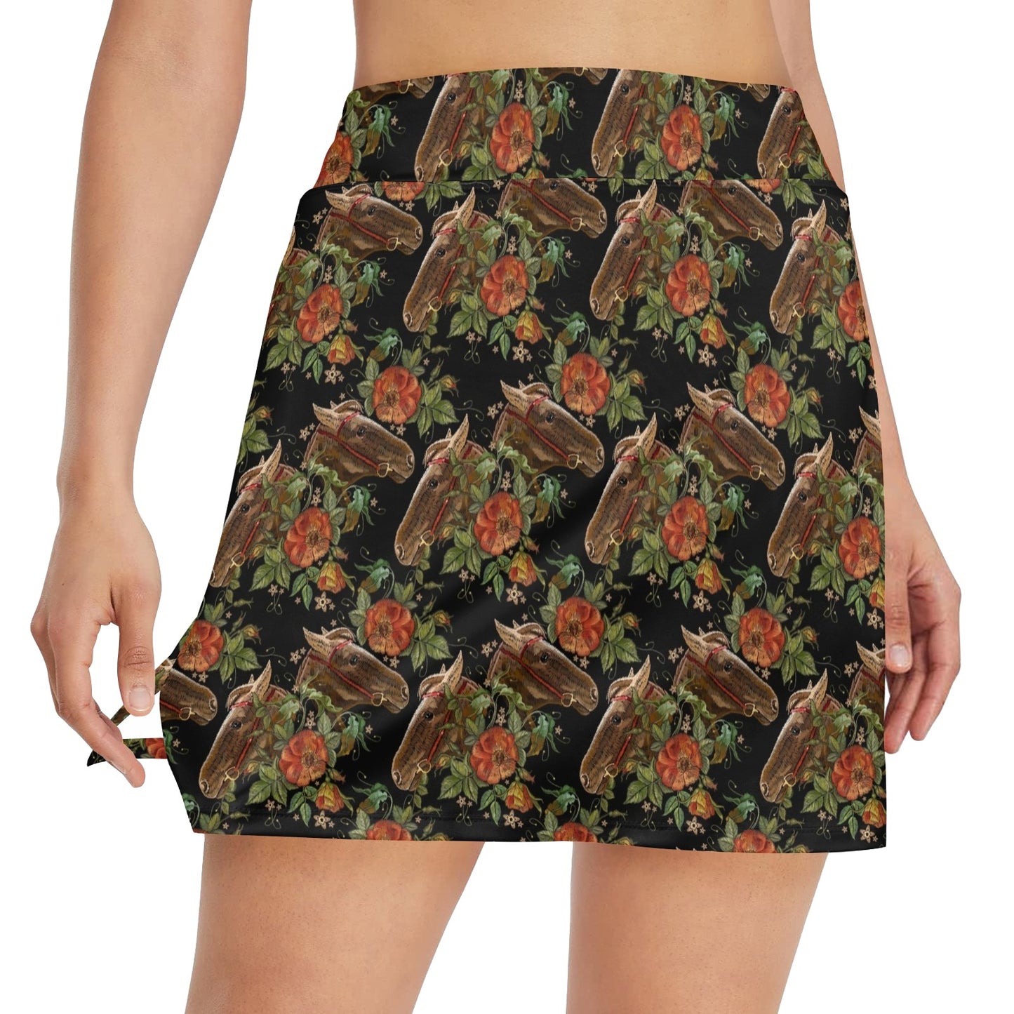 Horse Embroidery with Flower Design 17" Golf & Pickleball Skort with Pockets
