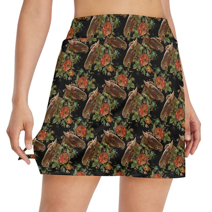 Horse Embroidery with Flower Design 17" Golf & Pickleball Skort with Pockets