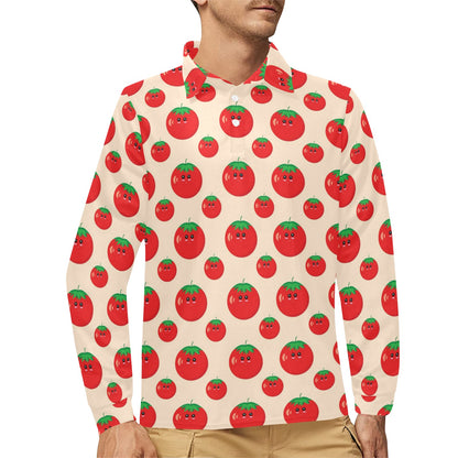Tomato Print Design LKS308 Long Sleeve Polo Shirt For Men's
