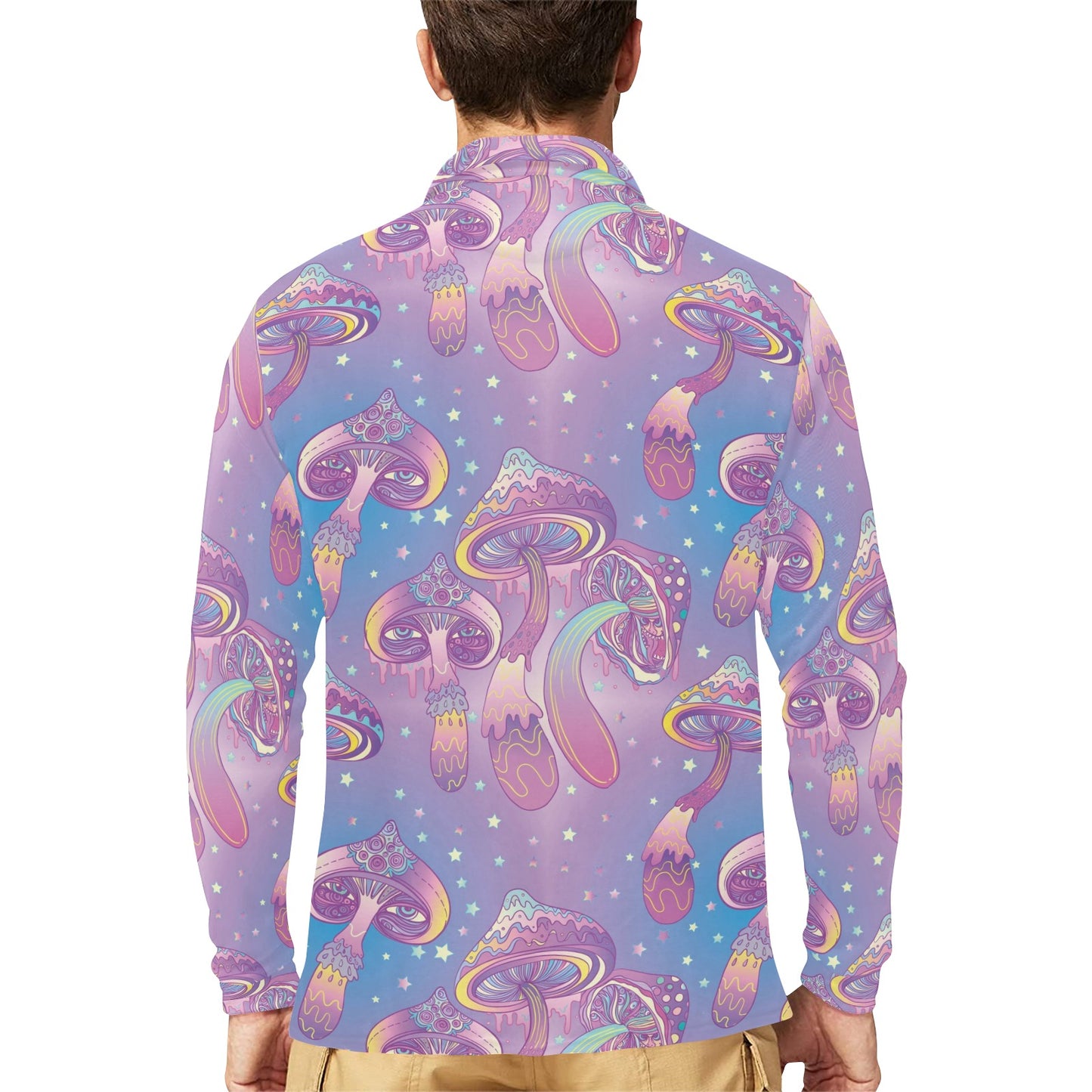 Psychedelic Mushroom Pattern Print Design A01 Long Sleeve Polo Shirt For Men's