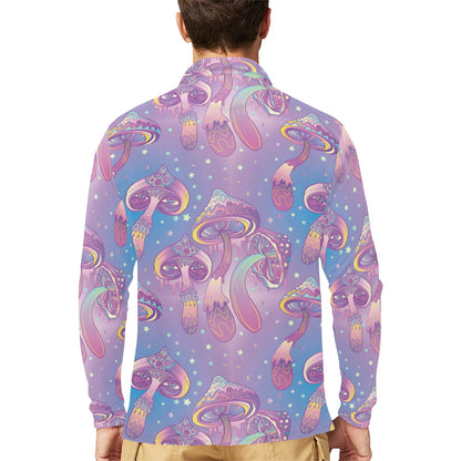 Psychedelic Mushroom Pattern Print Design A01 Long Sleeve Polo Shirt For Men's