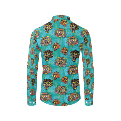 Tattoo Tiger Head Print Design LKS304 Men's Long Sleeve Dress Shirt