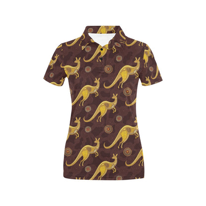 Kangaroos Aboriginal Pattern Print Design 08 Women's Polo Shirt
