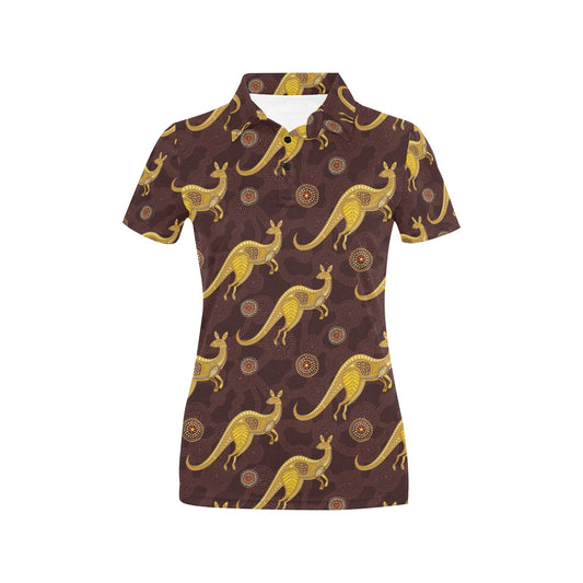 Kangaroos Aboriginal Pattern Print Design 08 Women's Polo Shirt