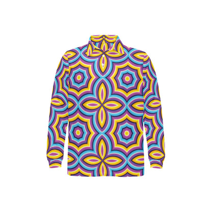 Optical illusion Pattern Print Design A03 Long Sleeve Polo Shirt For Men's