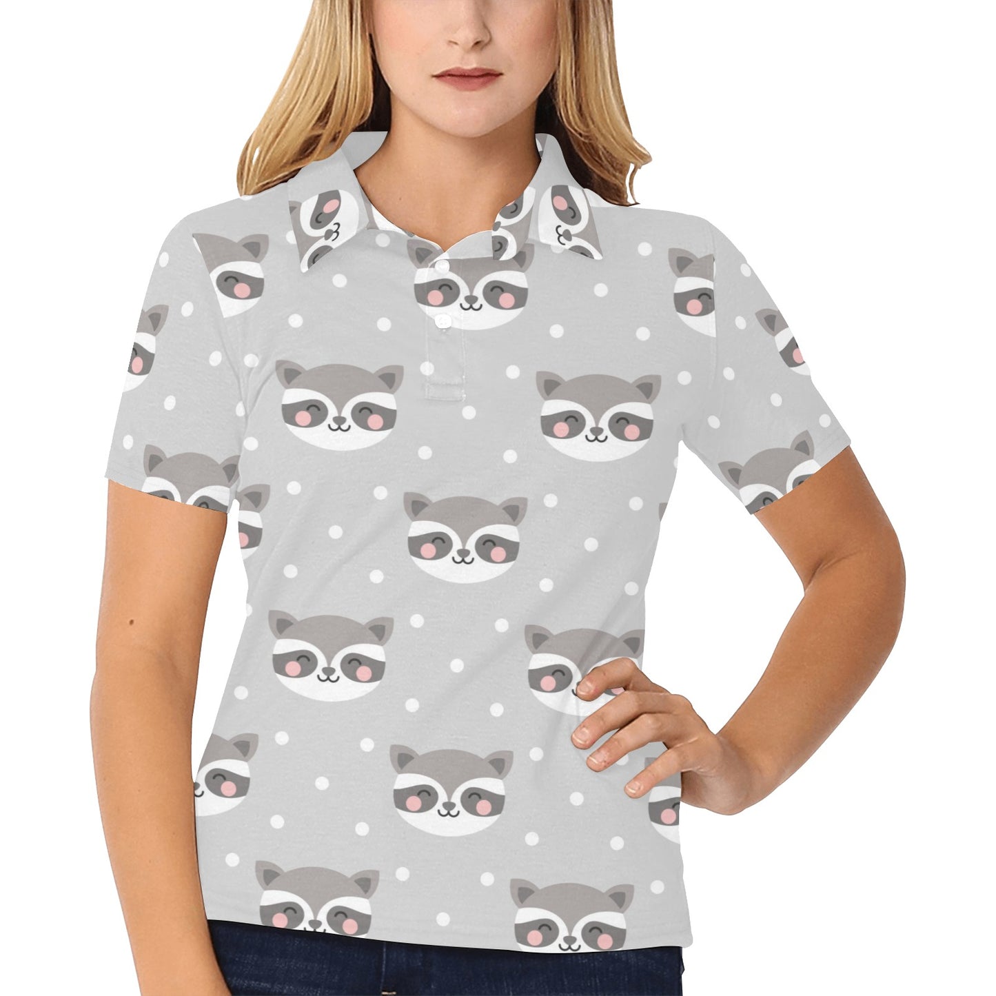 Raccoon Pattern Print Design A04 Women's Polo Shirt