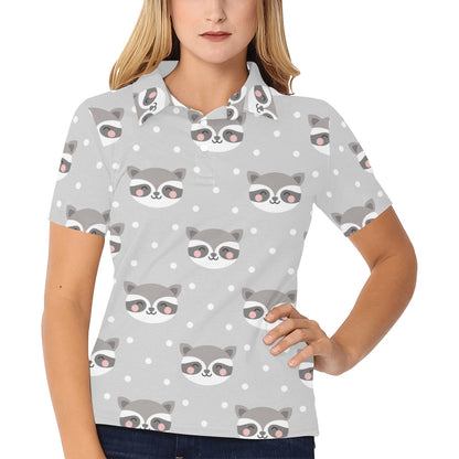 Raccoon Pattern Print Design A04 Women's Polo Shirt