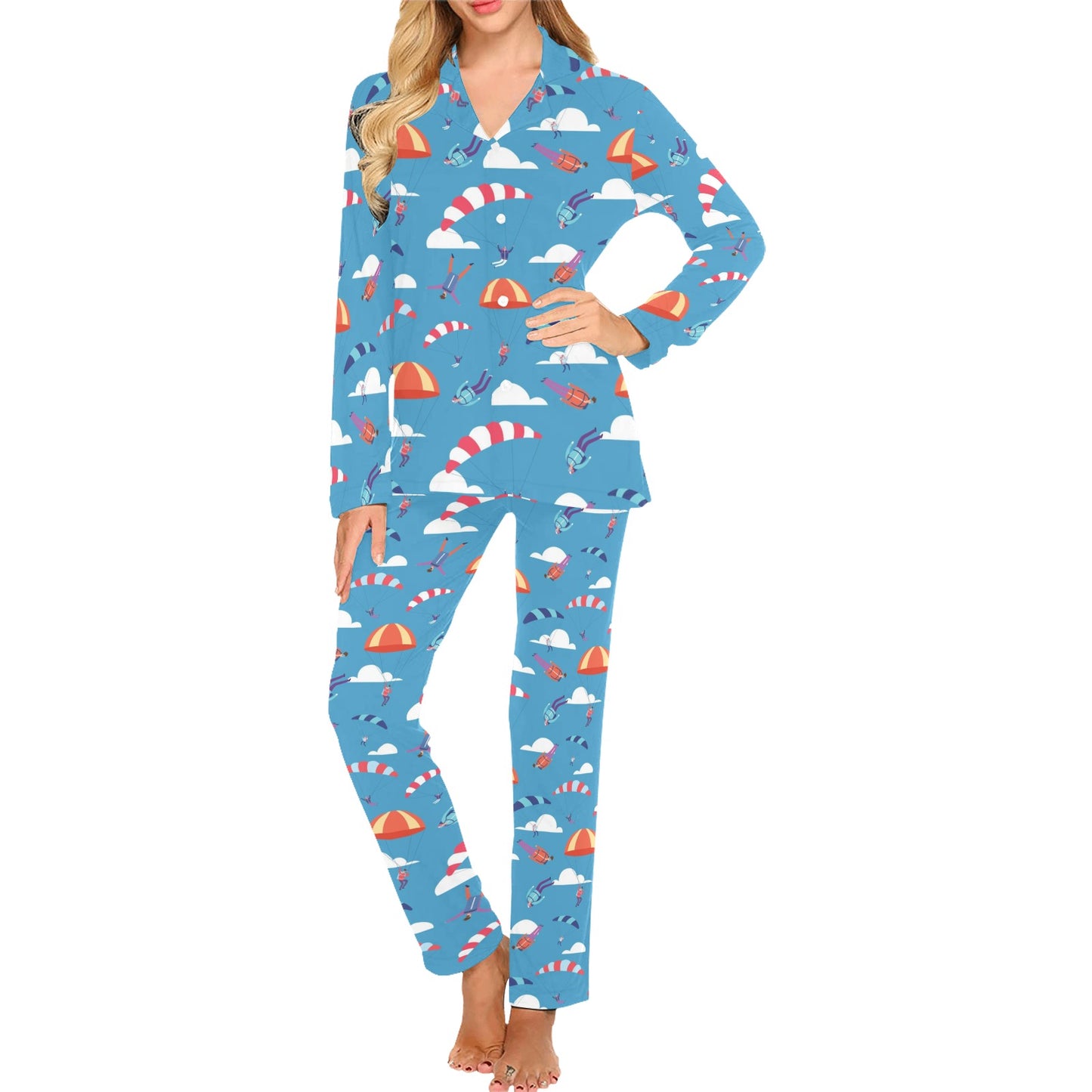 Skydiving Pattern Print Design 03 Women's Long Pajama Set