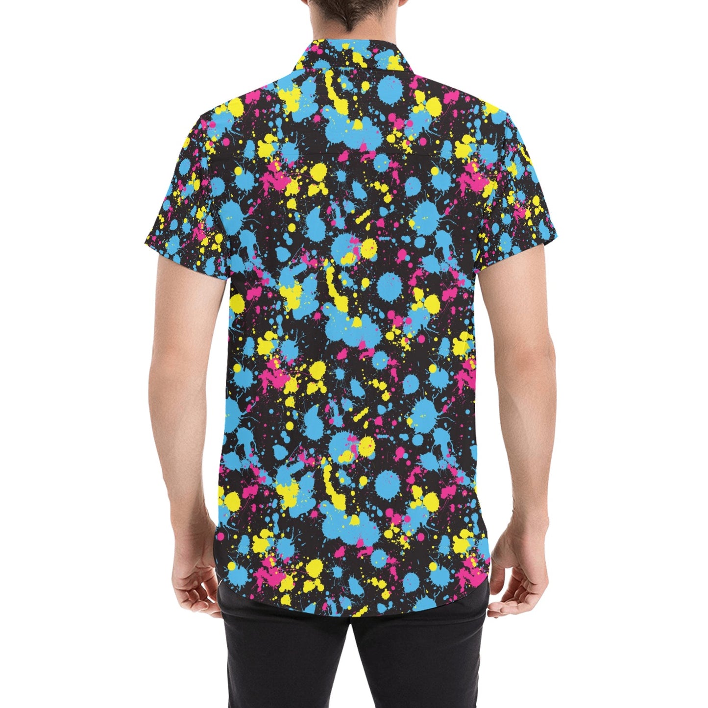 Splatter Colorful Print Design LKS301 Men Short Sleeve Button Up Shirt