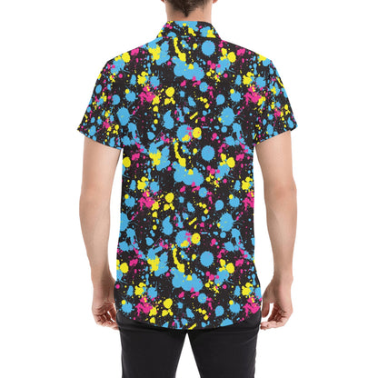 Splatter Colorful Print Design LKS301 Men Short Sleeve Button Up Shirt