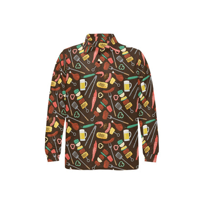 Barbecue Pattern Print Design 05 Long Sleeve Polo Shirt For Men's