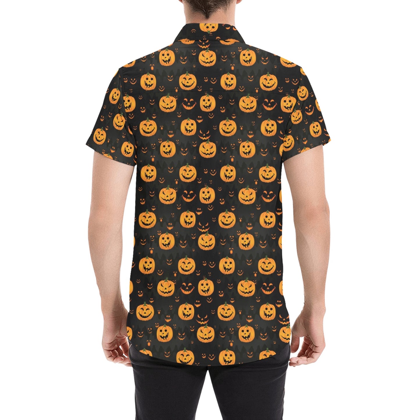 Halloween Print Design LKS401 Men Short Sleeve Button Up Shirt