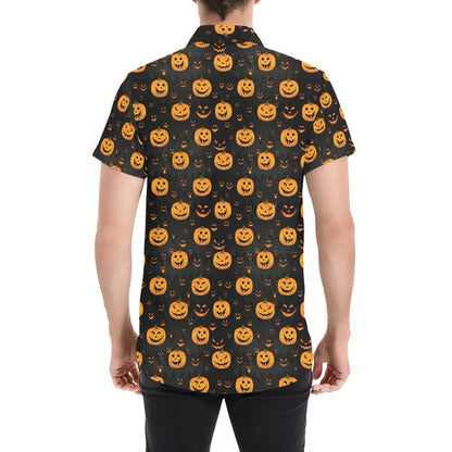 Halloween Print Design LKS401 Men Short Sleeve Button Up Shirt