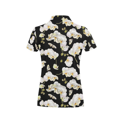 Orchid White Pattern Print Design OR011 Women's Polo Shirt