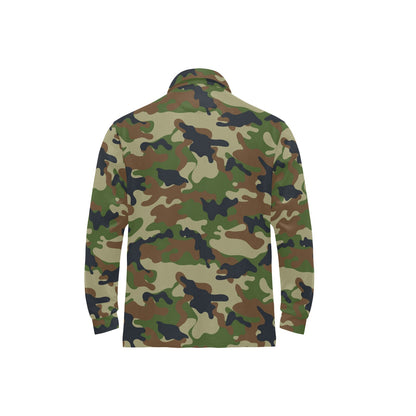 Army Camouflage Pattern Print Design 01 Long Sleeve Polo Shirt For Men's