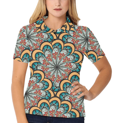 Mandala Pattern Print Design 01 Women's Polo Shirt