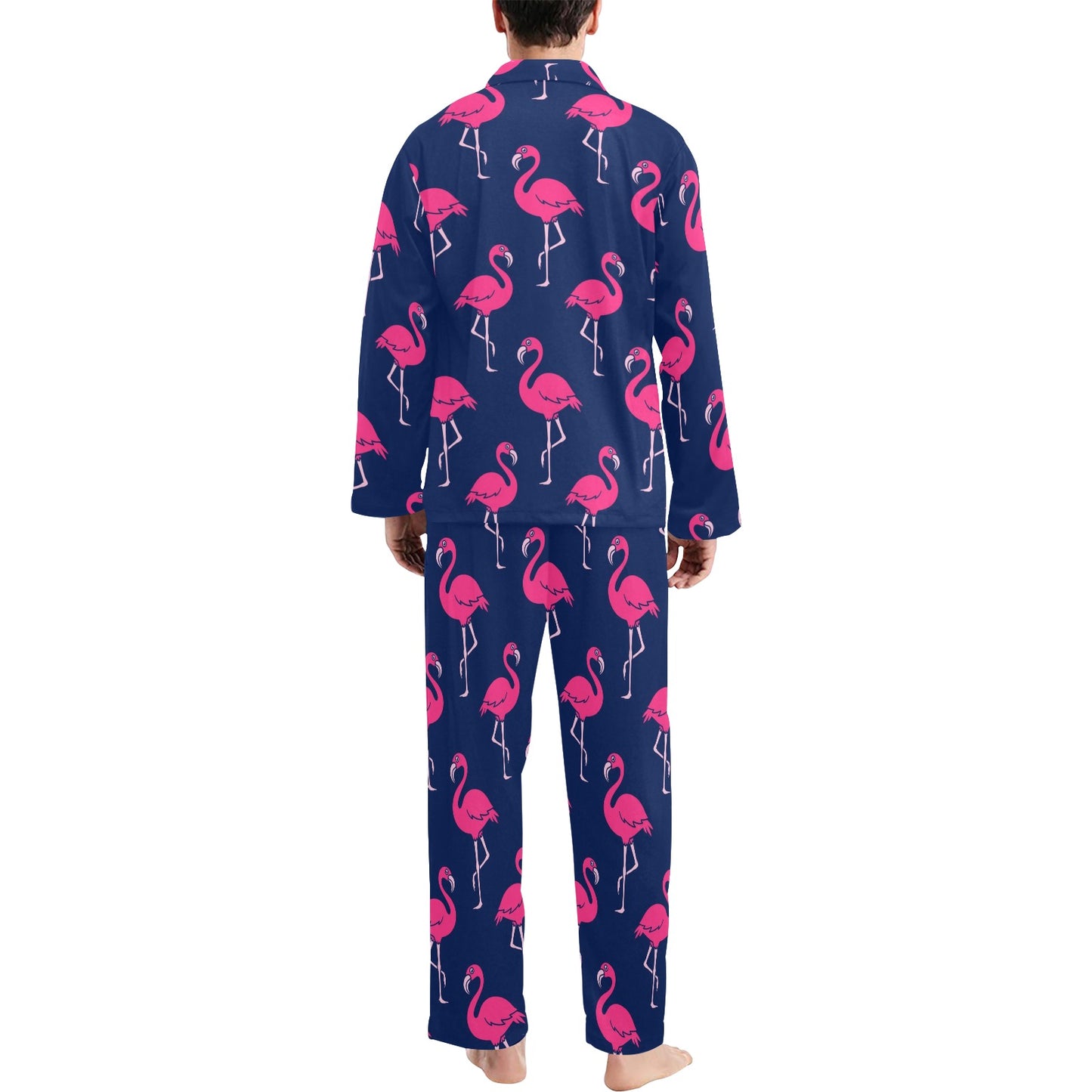 Pink Flamingo Pattern Men's Long Pajama Set