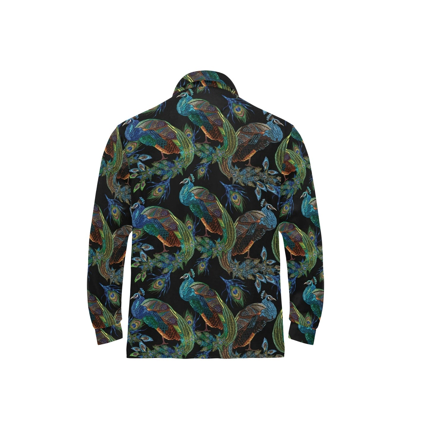 Peacock Pattern Print Design A04 Long Sleeve Polo Shirt For Men's