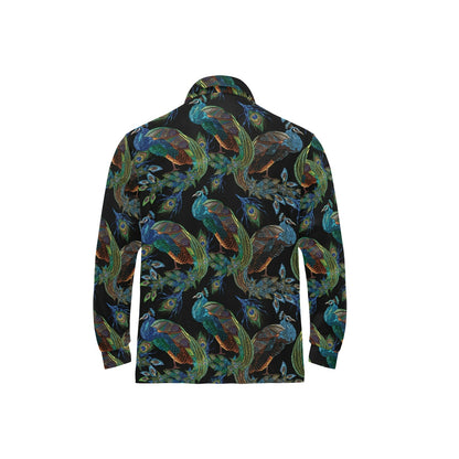 Peacock Pattern Print Design A04 Long Sleeve Polo Shirt For Men's