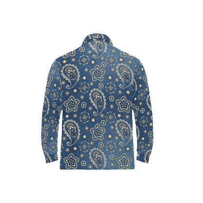 Jean Paisley Pattern Print Design 01 Long Sleeve Polo Shirt For Men's