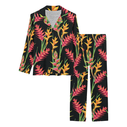 Heliconia Pattern Print Design HL01 Women's Long Pajama Set