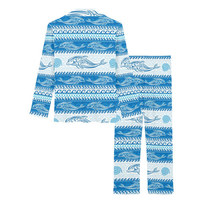 Dolphin Tribal Print Pattern Women's Long Pajama Set