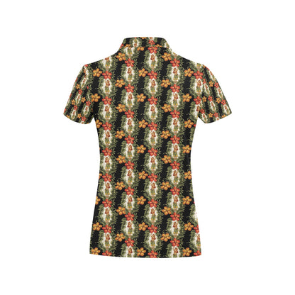 Hawaiian Flower Hula Hibiscus Print Women's Polo Shirt