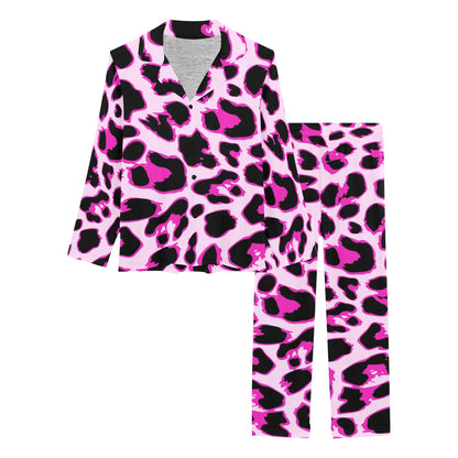 Pink Leopard Print Women's Long Pajama Set