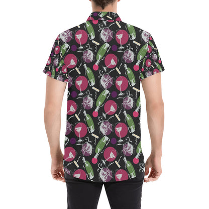 Wine Print Design LKS307 Men Short Sleeve Button Up Shirt
