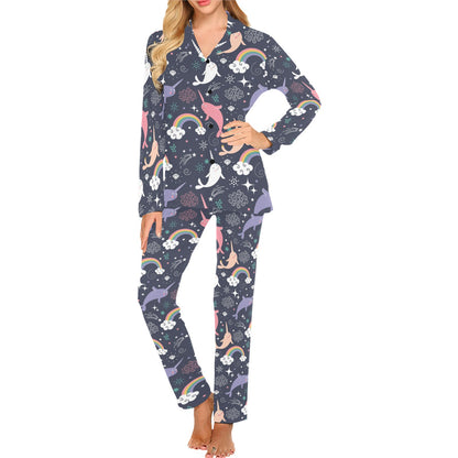 Narwhal Pattern Print Design 01 Women's Long Pajama Set