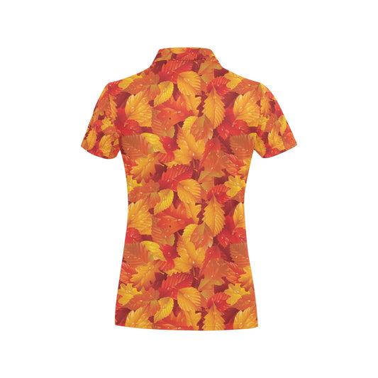 Elm Leave Autum Print Pattern Women's Polo Shirt
