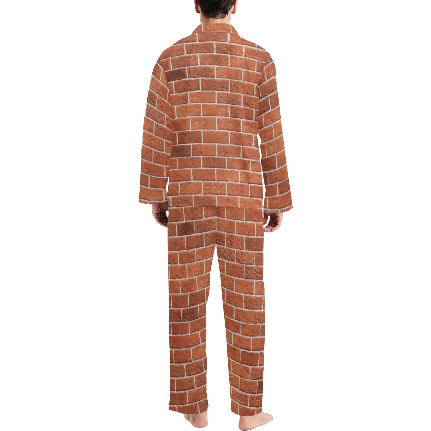 Brick Brown Pattern Print Design 02 Men's Long Pajama Set