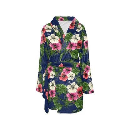 Hibiscus Pattern Print Design HB028 Women's Fleece Robe