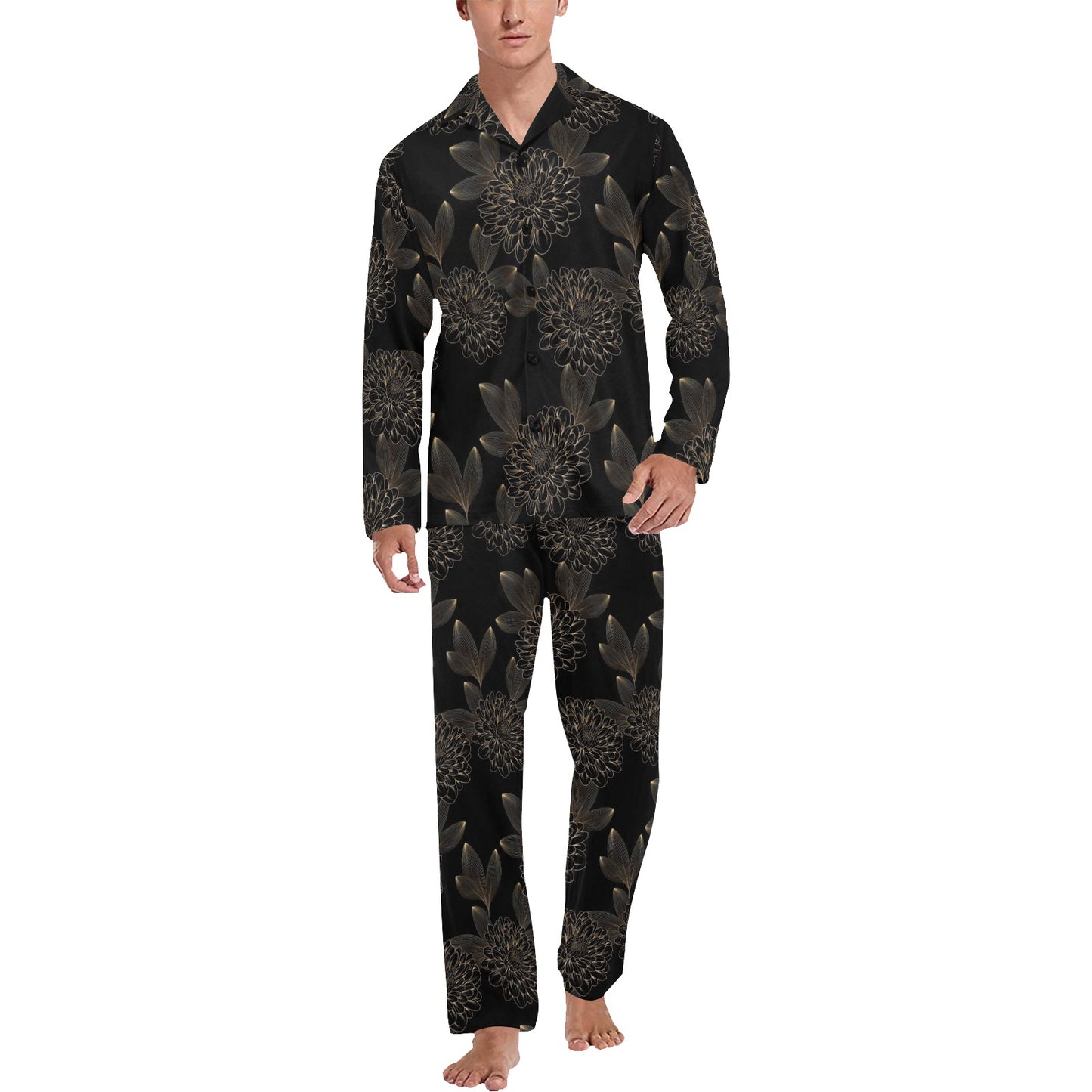 Dahlia Pattern Print Design DH04 Men's Long Pajama Set