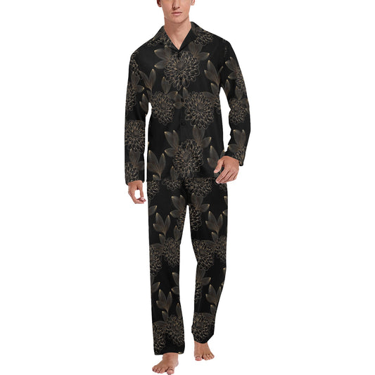 Dahlia Pattern Print Design DH04 Men's Long Pajama Set