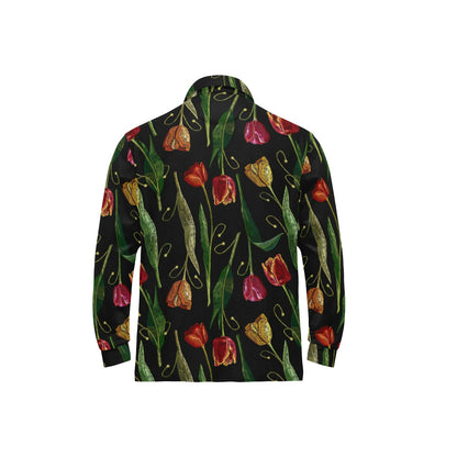 Tulip Embroidered Pattern Print Design TP01 Long Sleeve Polo Shirt For Men's