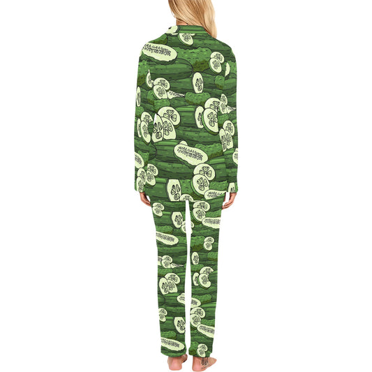 Cucumber Pattern Print Design CC01 Women's Long Pajama Set