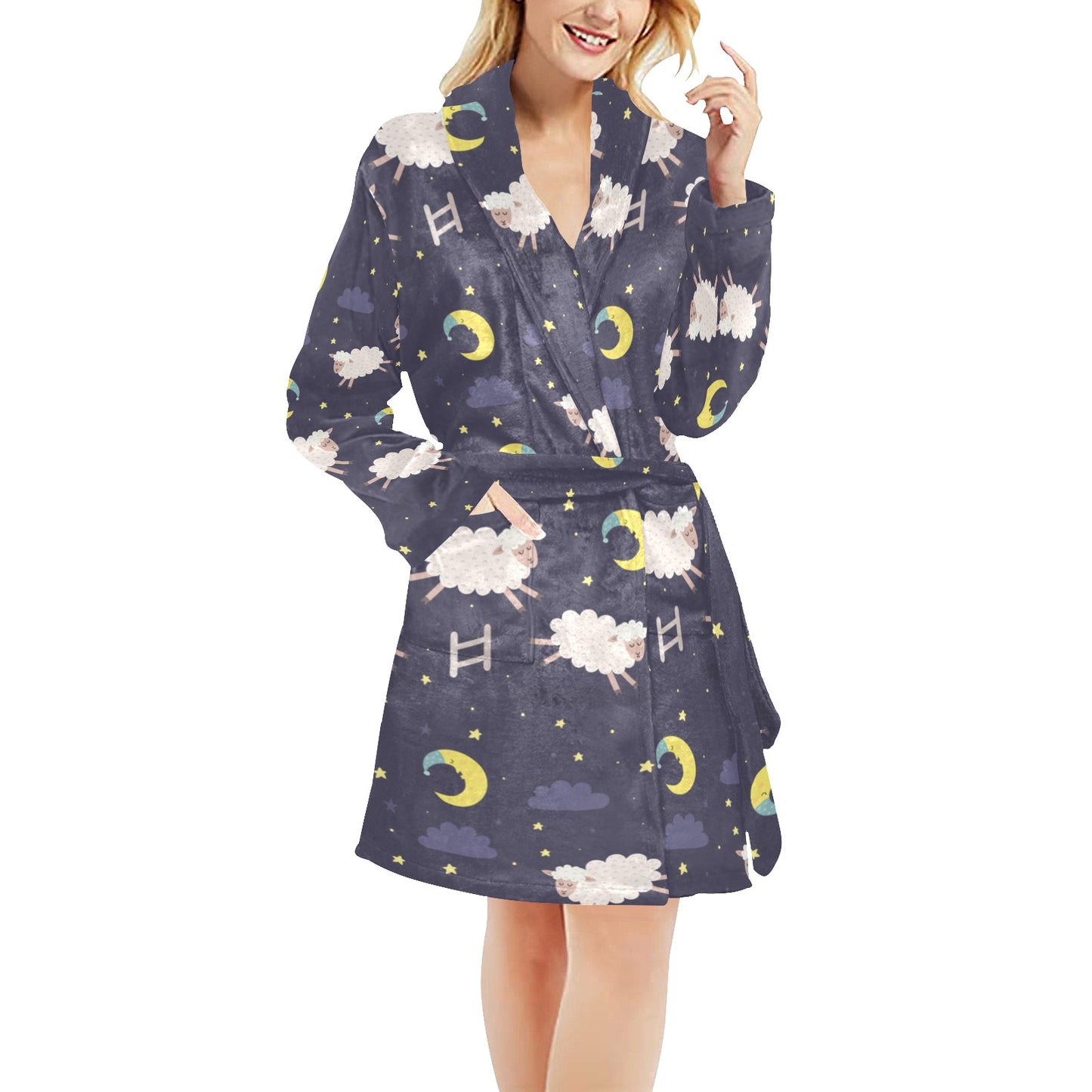 Sheep Night Pattern Print Design 02 Women's Fleece Robe